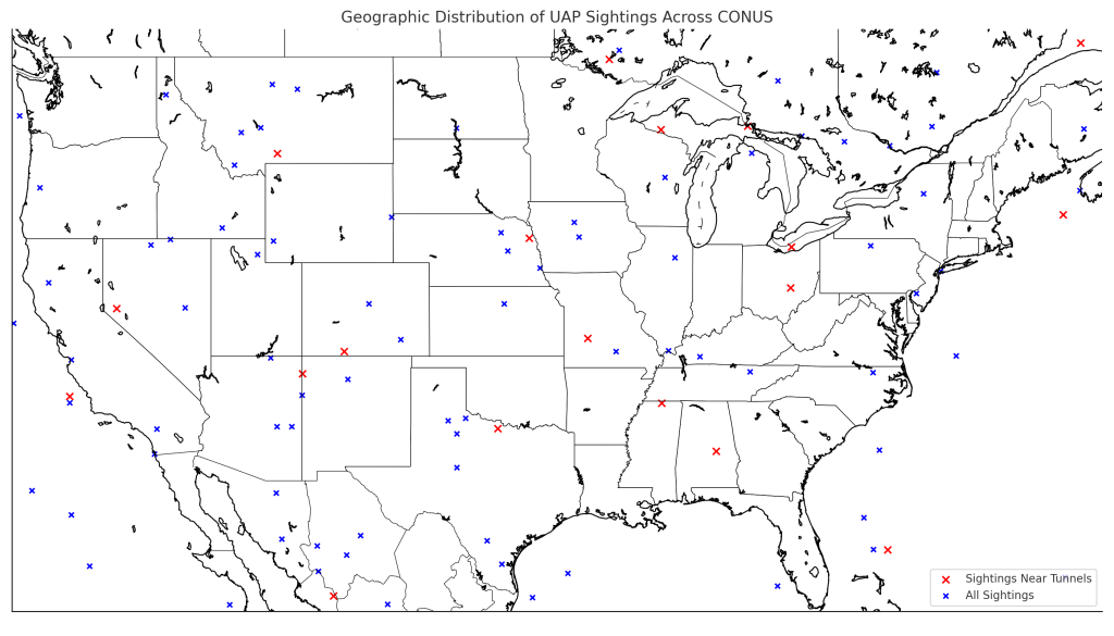 Geographic Ditribution of Sightings Across CONUS, Fortean Winds (2025)